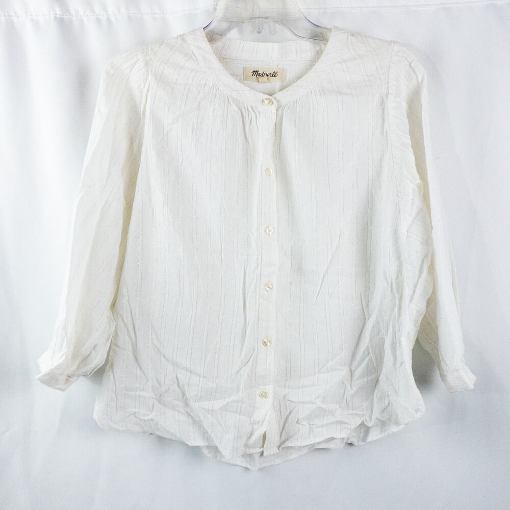 Madewell White Metallic Silver Striped Blouse Womens Small